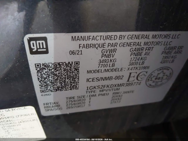 Продаж на аукціоні авто 2021 Gmc Yukon Xl Sle, vin: 1GKS2FKDXMR389774, номер лоту: 45334164