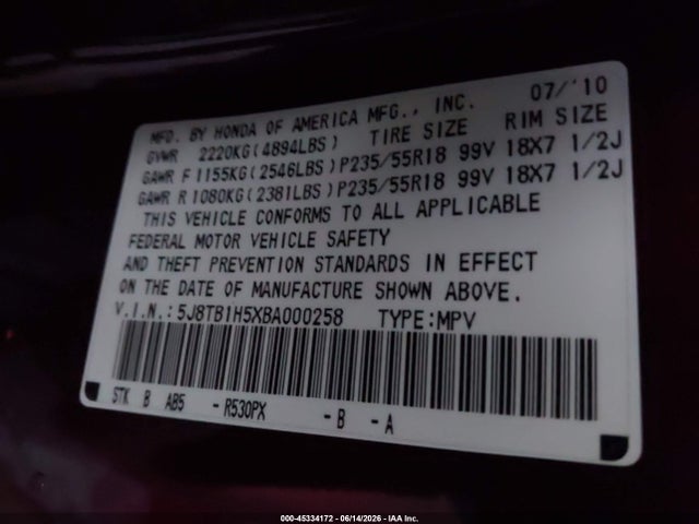 Продажа на аукционе авто 2011 Acura Rdx, vin: 5J8TB1H5XBA000258, номер лота: 45334172