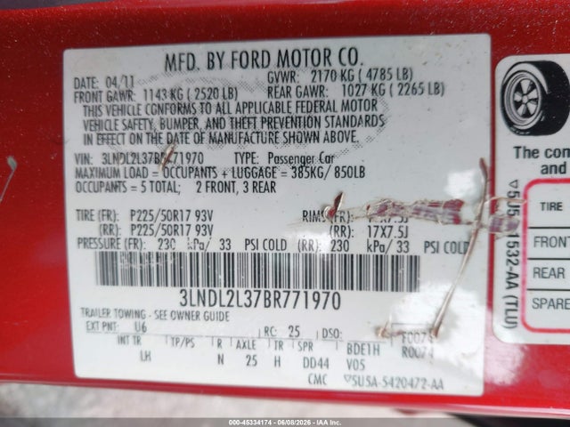 Продаж на аукціоні авто 2011 Lincoln Mkz Hybrid, vin: 3LNDL2L37BR771970, номер лоту: 45334174