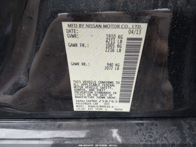 Aukcja sprzedaży 2013 Nissan Altima 2.5 S, vin: 1N4AL3AP9DC258763, numer aukcji: 45334187