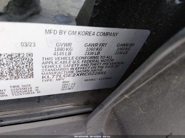 2024 Chevrolet Trax Fwd 1rs მანქანა იყიდება აუქციონზე, vin: KL77LGE2XRC022881, აუქციონის ნომერი: 45334190