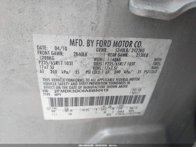 Aukcja sprzedaży 2010 Ford Edge Se, vin: 2FMDK3GC6ABB50915, numer aukcji: 45334198