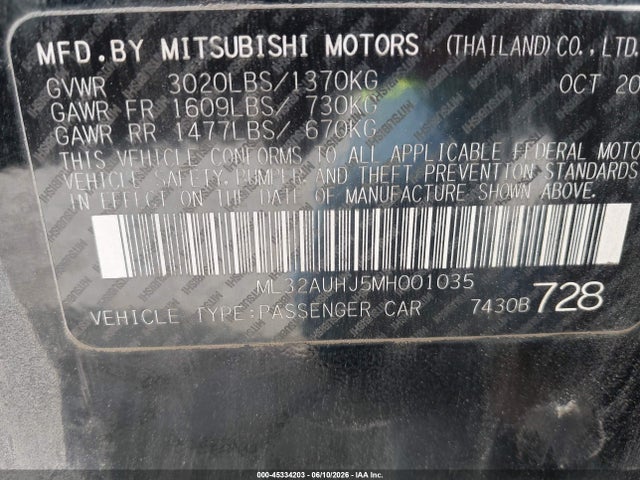 Продаж на аукціоні авто 2021 Mitsubishi Mirage Carbonite Edition/es/le, vin: ML32AUHJ5MH001035, номер лоту: 45334203
