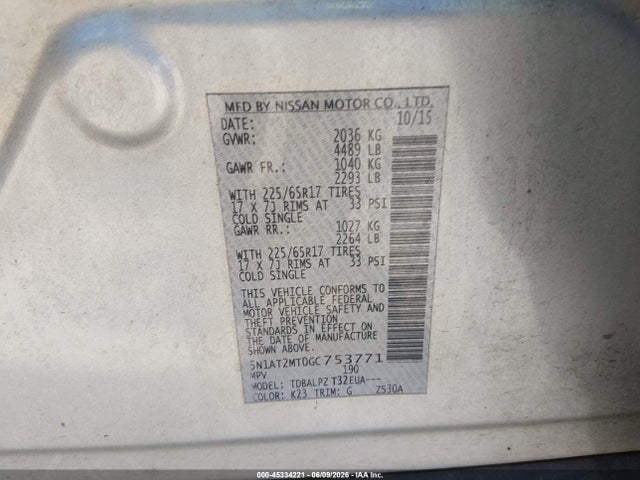 5N1AT2MT0GC753771 Nissan Rogue S/sl/sv