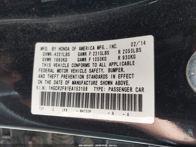 Honda Accord Ex-l 2014 1HGCR2F81EA153159 Image 9