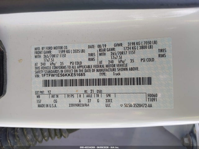 Ford F-150 Xl 2019 1FTFW1E56KKE51685 Image 9