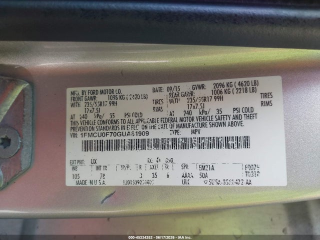 1FMCU0F70GUA81909 Ford ESCAPE S