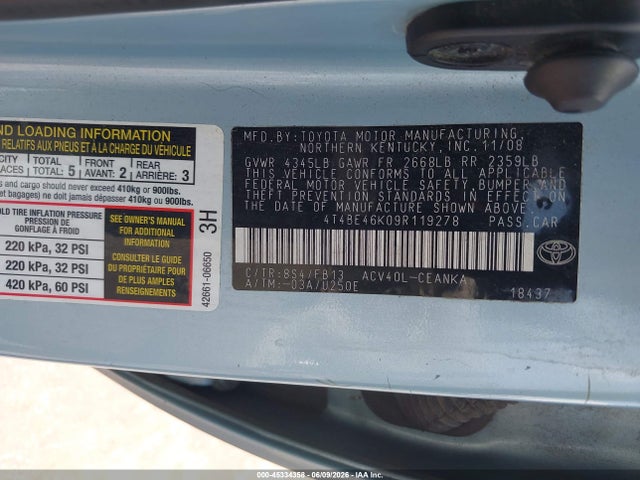 Продажа на аукционе авто 2009 Toyota Camry Le, vin: 4T4BE46K09R119278, номер лота: 45334358
