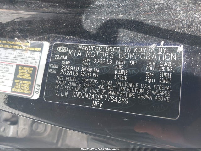 2015 Kia Soul მანქანა იყიდება აუქციონზე, vin: KNDJN2A29F7784289, აუქციონის ნომერი: 45334370