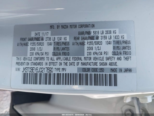 Mazda Cx-9 Signature 2018 JM3TCBEY6J0217690 Image 9