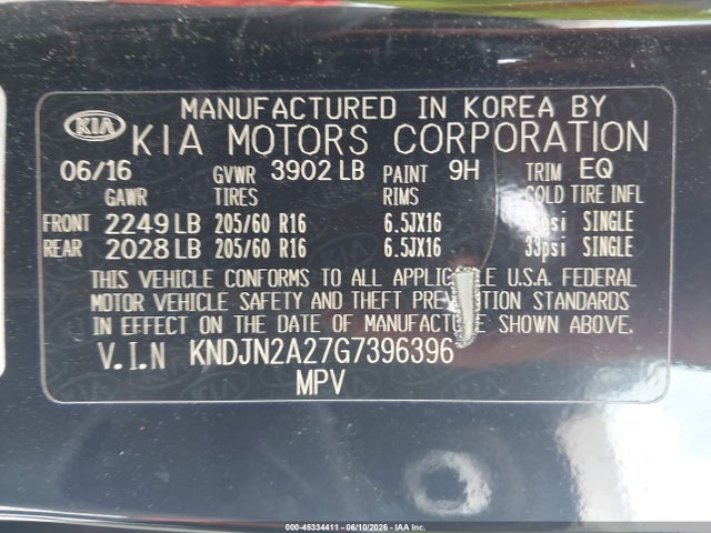 2016 Kia Soul ! მანქანა იყიდება აუქციონზე, vin: KNDJN2A27G7396396, აუქციონის ნომერი: 45334411