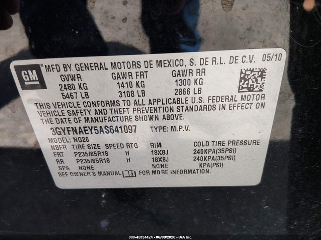 Aukcja sprzedaży 2010 Cadillac Srx Luxury Collection, vin: 3GYFNAEY5AS641097, numer aukcji: 45334424