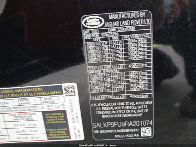 SALKP9FU9RA201074 Land Rover Range Rover P400 Se