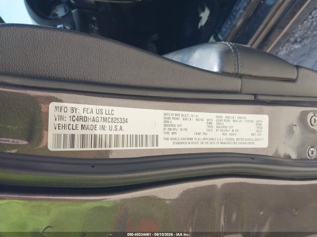 Продажа на аукционе авто 2021 Dodge Durango Sxt Plus Rwd, vin: 1C4RDHAG7MC825334, номер лота: 45334461