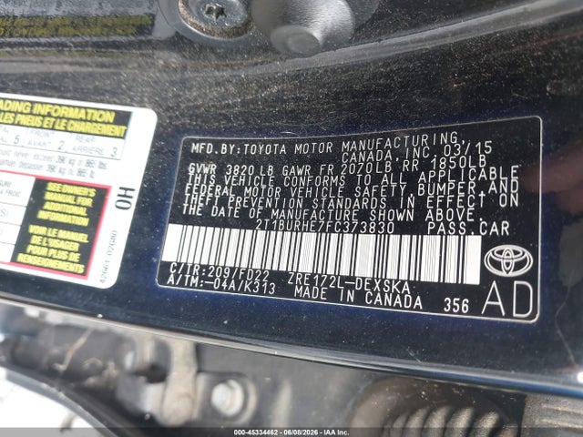 Продаж на аукціоні авто 2015 Toyota Corolla S Plus, vin: 2T1BURHE7FC373830, номер лоту: 45334462