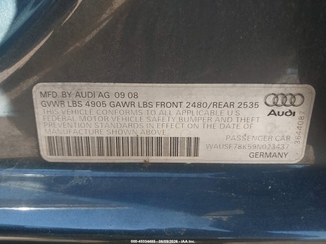 Продаж на аукціоні авто 2009 Audi A4 2.0t Premium, vin: WAUSF78K59N023437, номер лоту: 45334485