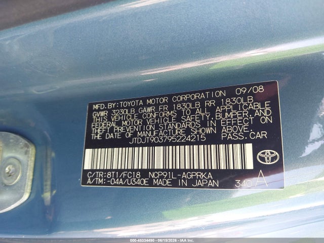 2009 Toyota Yaris მანქანა იყიდება აუქციონზე, vin: JTDJT903795224215, აუქციონის ნომერი: 45334490