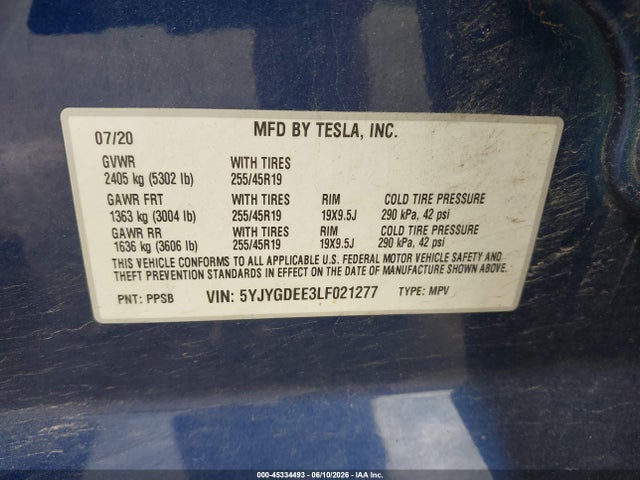 Продажа на аукционе авто 2020 Tesla Model Y Long Range Dual Motor All-wheel Drive, vin: 5YJYGDEE3LF021277, номер лота: 45334493
