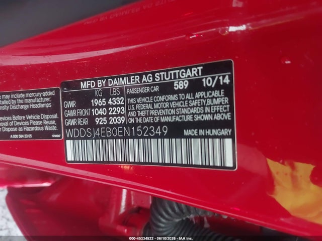 Auction sale of the 2014 Mercedes-benz Cla 250, vin: WDDSJ4EB0EN152349, lot number: 45334522