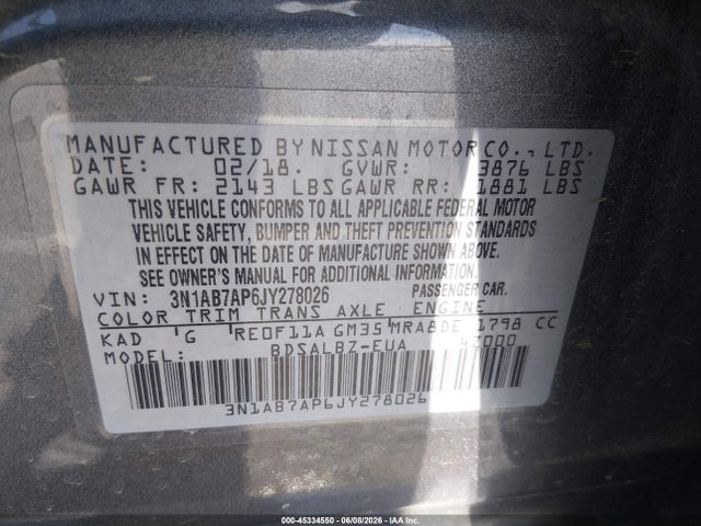 Nissan SENTRA S 2018 3N1AB7AP6JY278026 Image 9