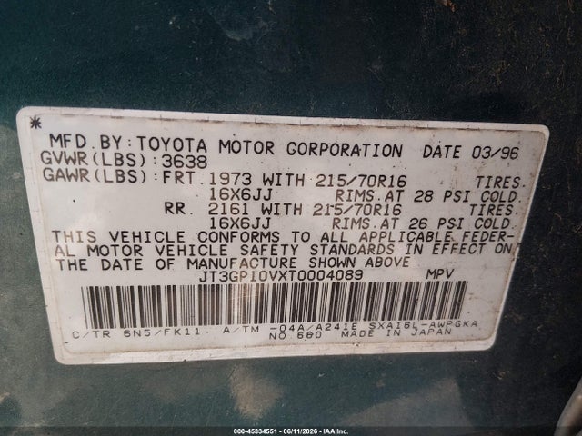 Продажа на аукционе авто 1996 Toyota Rav4, vin: JT3GP10VXT0004089, номер лота: 45334551