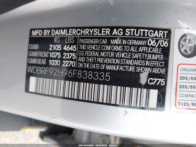Продаж на аукціоні авто 2006 Mercedes-benz C 280 Luxury 4matic, vin: WDBRF92H96F838335, номер лоту: 45334559