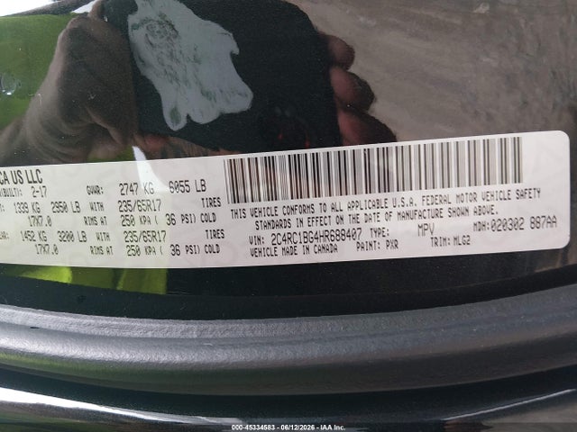 45334583 :رقم المزاد ، 2C4RC1BG4HR688407 vin ، 2017 Chrysler Pacifica Touring-l مزاد بيع
