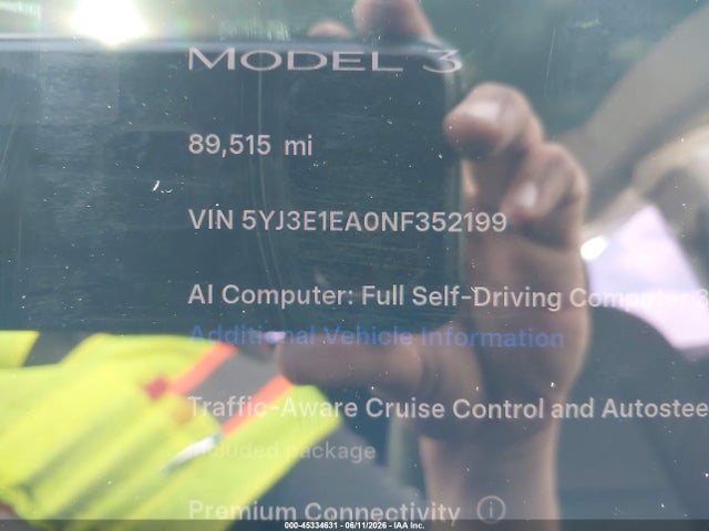Aukcja sprzedaży 2022 Tesla Model 3 Rear-wheel Drive, vin: 5YJ3E1EA0NF352199, numer aukcji: 45334631