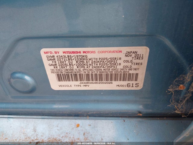 45334659 :رقم المزاد ، JA4AR4AU8CZ002026 vin ، 2012 Mitsubishi Outlander Sport Se مزاد بيع