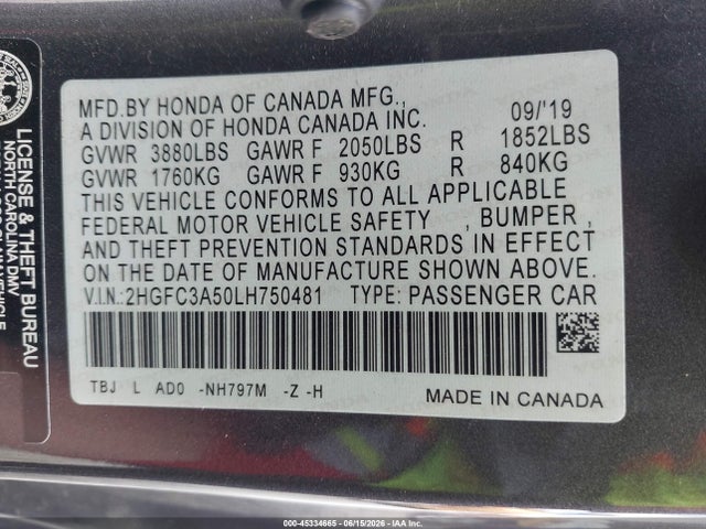2HGFC3A50LH750481 Honda CIVIC SI COUPE