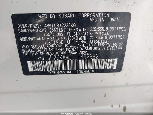 Aukcja sprzedaży 2020 Subaru Forester Sport, vin: JF2SKAMC1LH432682, numer aukcji: 45334680