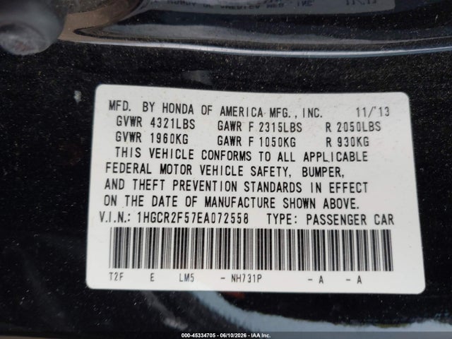 Honda Accord Sport 2014 1HGCR2F57EA072558 Image 9
