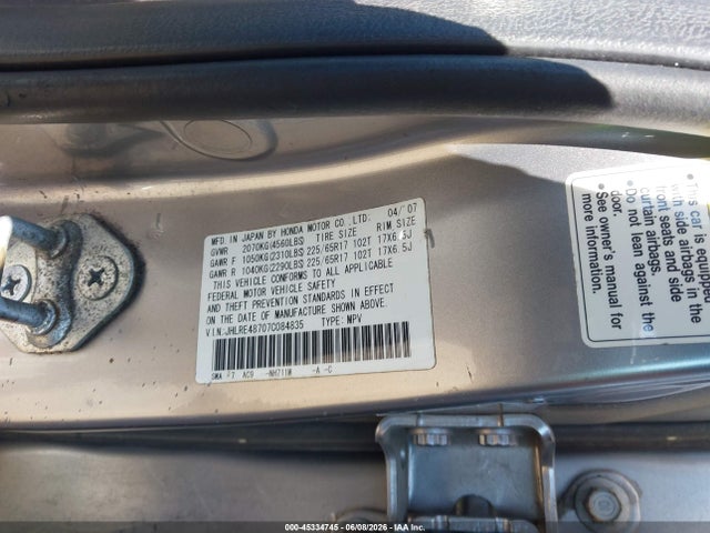 Aukcja sprzedaży 2007 Honda Cr-v Ex-l, vin: JHLRE48707C084835, numer aukcji: 45334745