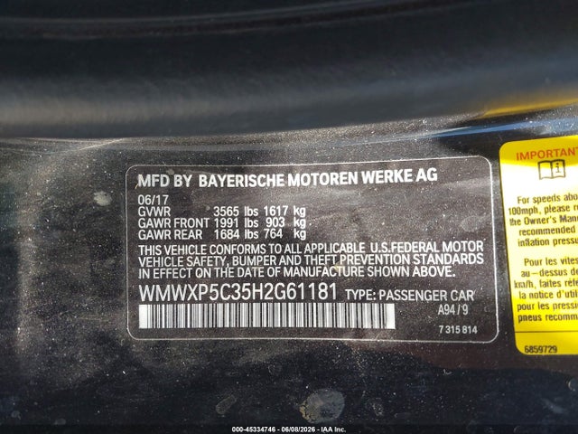 Продажа на аукционе авто 2017 Mini Hardtop Cooper, vin: WMWXP5C35H2G61181, номер лота: 45334746