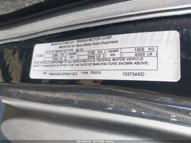 1N6AA0EC0FN511513 Nissan Titan Pro-4x/s/sl/sv