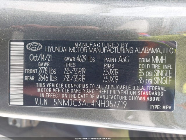 Продаж на аукціоні авто 2022 Hyundai Tucson Sel, vin: 5NMJC3AE4NH057719, номер лоту: 45334762