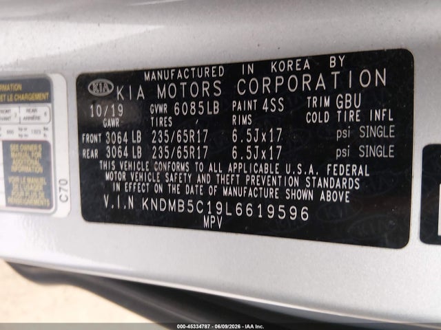 2020 Kia Sedona Lx მანქანა იყიდება აუქციონზე, vin: KNDMB5C19L6619596, აუქციონის ნომერი: 45334787