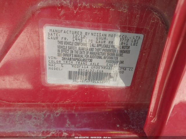 Продаж на аукціоні авто 2013 Nissan Sentra Sv, vin: 3N1AB7AP9DL652730, номер лоту: 45334795