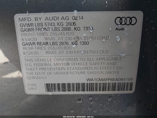 Aukcja sprzedaży 2014 Audi Q5 3.0 Tdi Premium Plus, vin: WA1CMAFP6EA084168, numer aukcji: 45334796