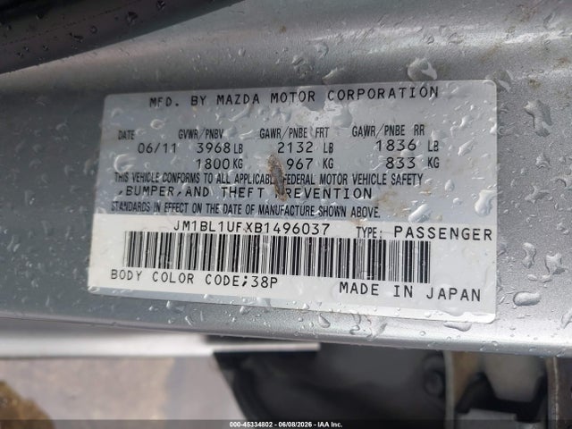 45334802 :رقم المزاد ، JM1BL1UFXB1496037 vin ، 2011 Mazda Mazda3 I Sport مزاد بيع