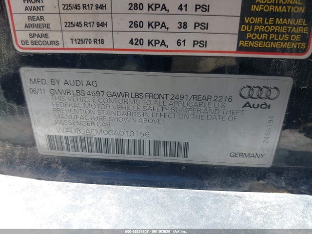 45334807 :رقم المزاد ، WAUBJAFM0CA010156 vin ، 2012 Audi A3 2.0 Tdi Premium مزاد بيع