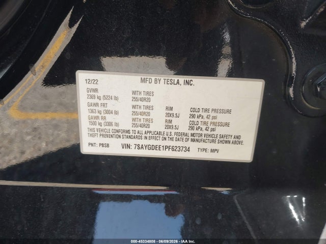 45334808 :رقم المزاد ، 7SAYGDEE1PF623734 vin ، 2023 Tesla Model Y Awd/long Range Dual Motor All-wheel Drive مزاد بيع