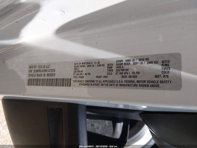 Aukcja sprzedaży 2022 Ram Promaster 3500 Cargo Van High Roof 159 Wb Ext, vin: 3C6MRVJG9NE131014, numer aukcji: 45334831