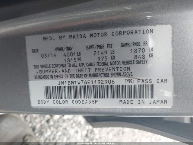 Aukcja sprzedaży 2014 Mazda Mazda3 I Grand Touring, vin: JM1BM1W76E1192906, numer aukcji: 45334859