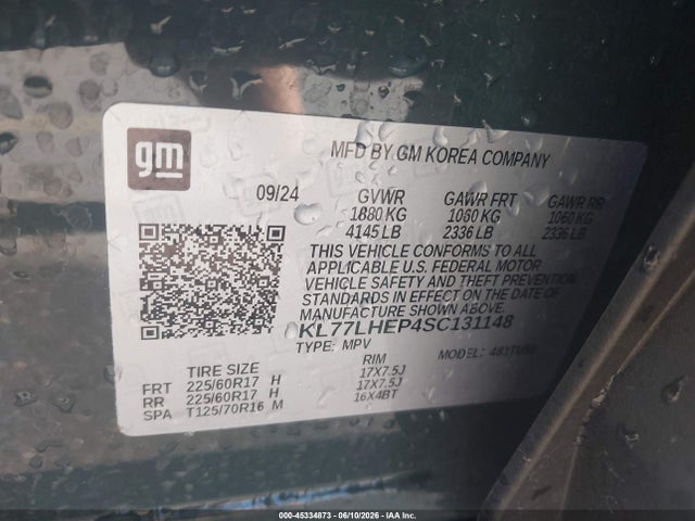 KL77LHEP4SC131148 Chevrolet Trax Fwd Lt