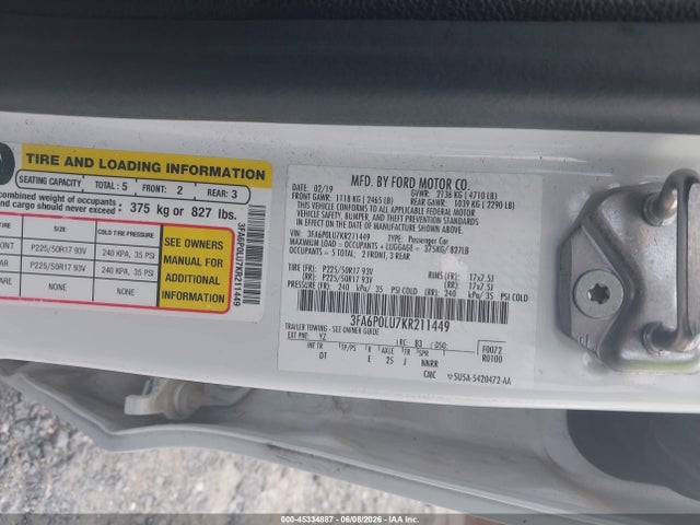 Ford Fusion Hybrid Se 2019 3FA6P0LU7KR211449 Image 9