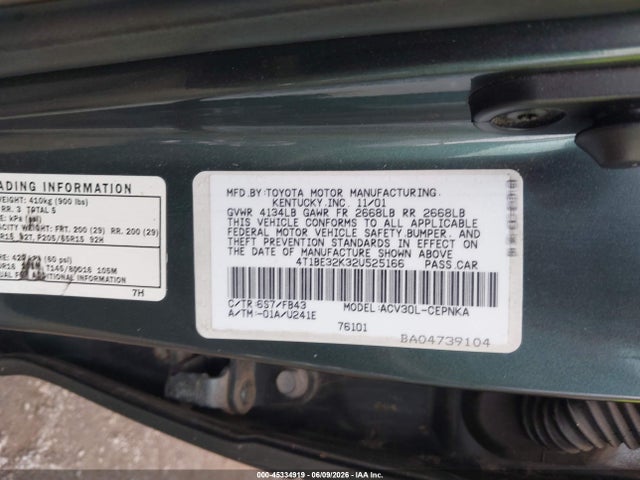 Aukcja sprzedaży 2002 Toyota Camry Le, vin: 4T1BE32K32U525166, numer aukcji: 45334919