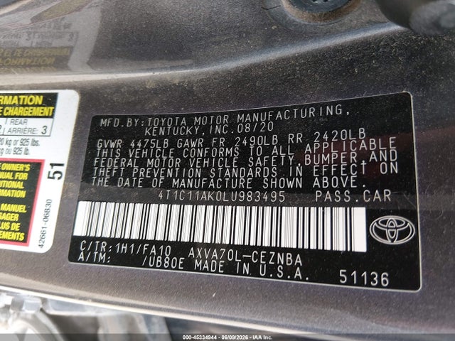 Toyota CAMRY LE 2020 4T1C11AK0LU983495 Image 9