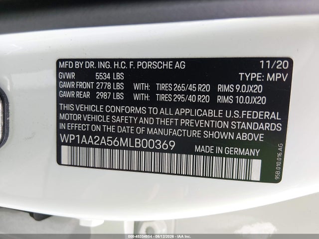 Продаж на аукціоні авто 2021 Porsche Macan, vin: WP1AA2A56MLB00369, номер лоту: 45334954