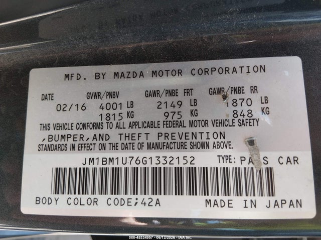 2016 Mazda Mazda3 I Sport მანქანა იყიდება აუქციონზე, vin: JM1BM1U76G1332152, აუქციონის ნომერი: 45334957